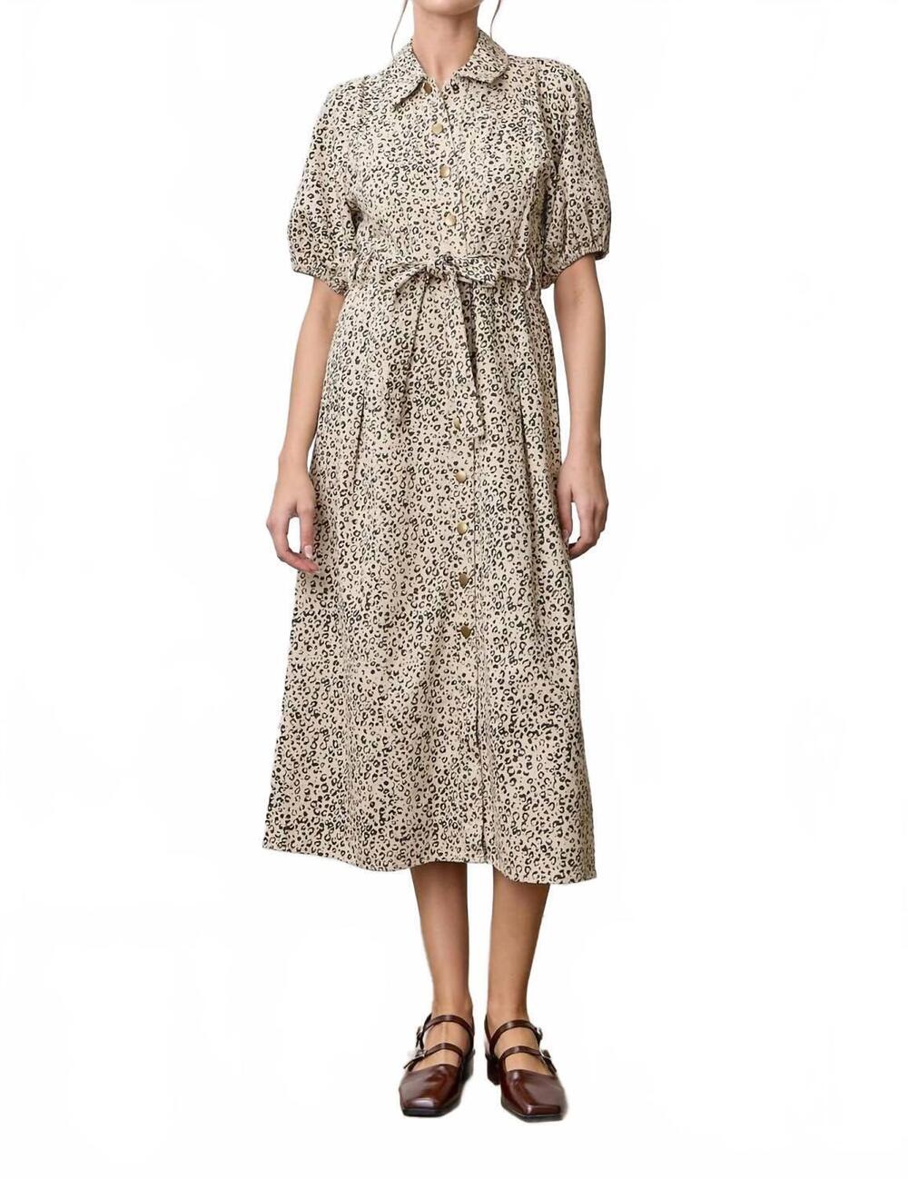 NEW POLAGRAM leopard print midi dress in natural/black